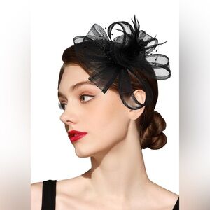 Fascinators Hat Women Tea Party Headband Flower Cocktail Mesh One Size Black NIP
